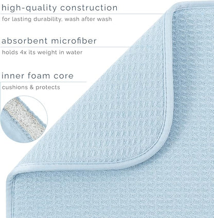 S&T INC. Dish Drying Mat XL, 18” x 24”, Absorbent Microfiber Kitchen Counter Mat, Dish Drying Pad for Dishes, Utensils, Pots and Pans, Extra Large, Sky Blue