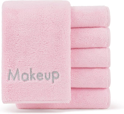 Arkwright Makeup Remover Cloths 6 Pack - Microfiber Coral Fleece Face Towels, Ultra Soft Reusable Washcloths, Gentle Facial Cleansing for Waterproof Makeup, 13 x 13, Pink