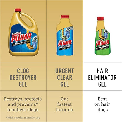 Liquid-Plumr Pro-Strength Hair Eliminator Gel Clog Remover, Hair Clog Remover and Drain Opener, Safe for All Septic Systems and Pipes, 16 fl. oz. Bottle (Pack of 2)