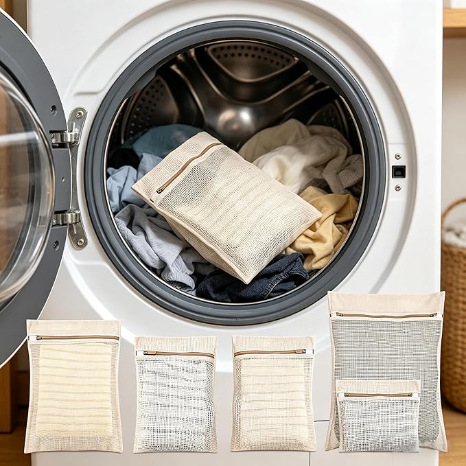6-Pack Laundry Bags, Durable Cotton Mesh with Sturdy Zipper, Breathable Mesh Fabric, Ideal for Washing Underwear, Pants, Shoes, Socks and Delicate Garments