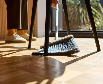Joseph Joseph CleanTech Wall-Mounted, Adjustable Long Handle Broom Sweeper with Dust-Shield Storage, Indoor Sweeping Floor Brush with Soft Bristles