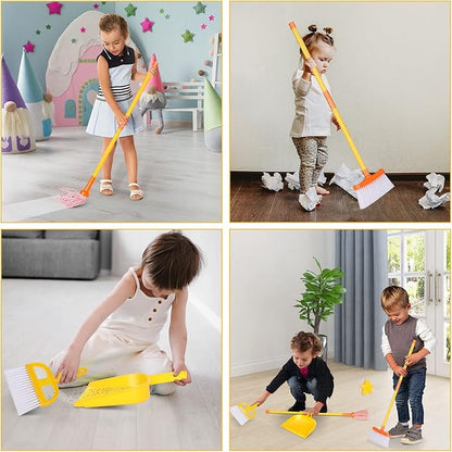 Masthome Kids Cleaning Set, 8 Piece Cleaning Toys Set, Includes Mop, Broom, Brush, Dustpan, Microfiber Cloth, Cleaning Sponge, Squeegee, Window Scraper, Pretend Play Toys for Girls Boys - Yellow