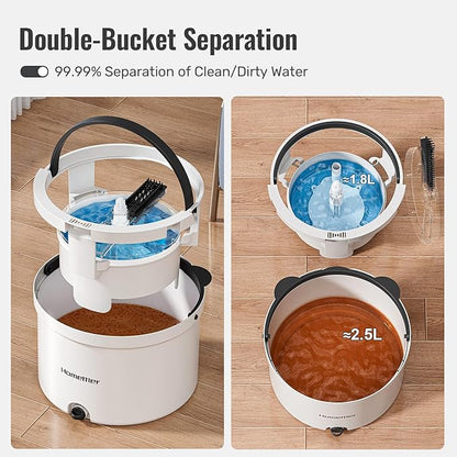 Mop and Bucket Set, Spin Mop and Detachable Inner Mop Bucket with Separate Dirty/Clean Water System, Self-Wringing Square Mops for Floor/Wall Cleaning with 6 Microfiber Pads