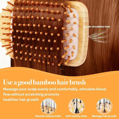 Sofmild Natural Bamboo Hair Brush Set for Women Men Kids, Detangling Brush for Thick Curly Wet Hair,Boar Bristle Hair Brush for Fine Thin Dry Hair to Add Shine and Smooth Flyaways,2-in-1Hair Care
