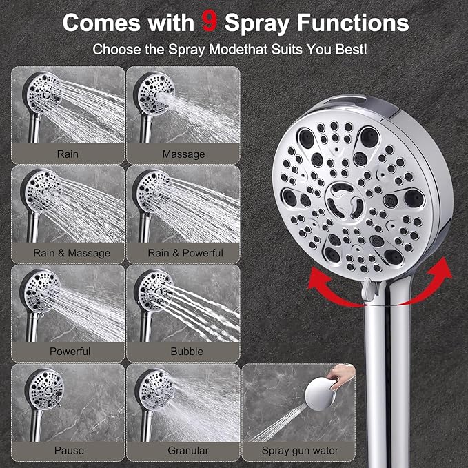 14‘’Large High Pressure Filtered Shower Head Combo-9 Spray Modes Handheld Showerhead with Filters,Dual Shower Heads ，70" Anti-Kink Hose ，11" Adjustable Extension Arm for couple Bathroom