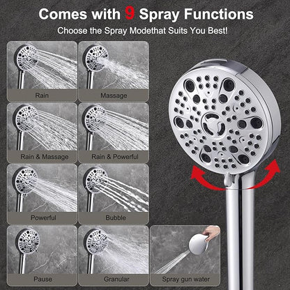 14‘’Large High Pressure Filtered Shower Head Combo-9 Spray Modes Handheld Showerhead with Filters,Dual Shower Heads ，70" Anti-Kink Hose ，11" Adjustable Extension Arm for couple Bathroom