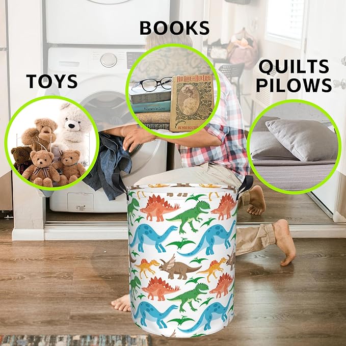 Laundry Basket Cute Dinosaurs Laundry Hamper Large Laundry Basket Storage Basket Tote Bag Collapsible Organizer Basket for Bathroom,Laundry,Bedroom 17.3 x16.5 Inch