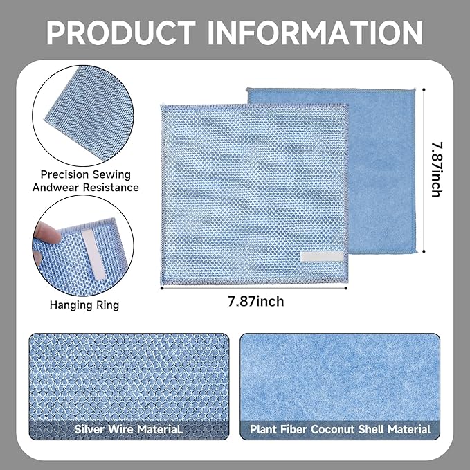 12PCS Upgrade Wire Dishwashing Rag, Non-Scratch, Wet and Dry, Double Layer, Multipurpose Wire Dishwashing Rags for Kitchen, Sinks, Cookware, Stove, Easy Rinsing, Reusable