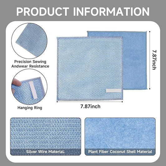 12PCS Upgrade Wire Dishwashing Rag, Non-Scratch, Wet and Dry, Double Layer, Multipurpose Wire Dishwashing Rags for Kitchen, Sinks, Cookware, Stove, Easy Rinsing, Reusable