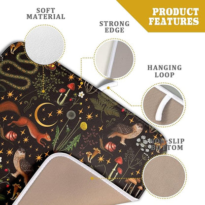 Black Mushrooms Butterfly Dish Drying Pad 16 x 18 Inch With Absorbent Reversible Microfiber Forest Wild Animals Flowers Moon Star Drying Mats Dish Drainer Mat Fast Dry For Kitchen Dining Room