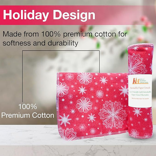 Pack of 10 Reusable Paper Towels | 10x10 Inch Cotton Towels | Kitchen Utensils Print | Eco Friendly, Washable, Quick Drying | Sustainable Cleaning Cloths | Holiday