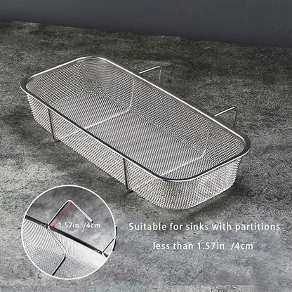 Stainless Steel Side Sink Drain Strainer Basket, Corner Hanging Sink Strainer Colander Drain Basket, Kitchen Sink Food Waste Filter and Vegetables Fruits Clean (Silver rectangle)