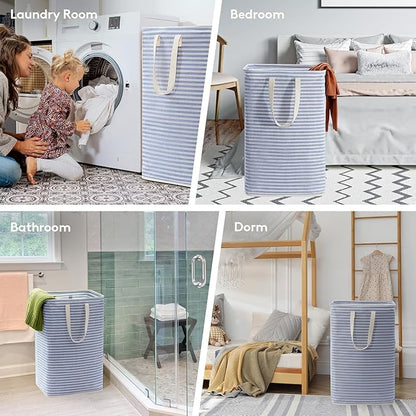 Lifewit 1 Pack Laundry Basket 80L Each, Collapsible Clothes Hamper with Reinforced Handles, Freestanding Waterproof Design for Bedroom and Laundry Room, Blue 80L Total