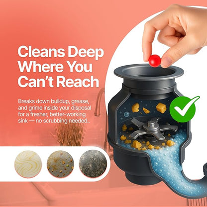 Sink Garbage Disposal Cleaner 50-Count | Easy-Use Garbage Can Odor Eliminator with Powerful Cleaning Action | Peach Scented Sink Drain Cleaner and Sink Smell Eliminator | Quality Home Living by Perfa