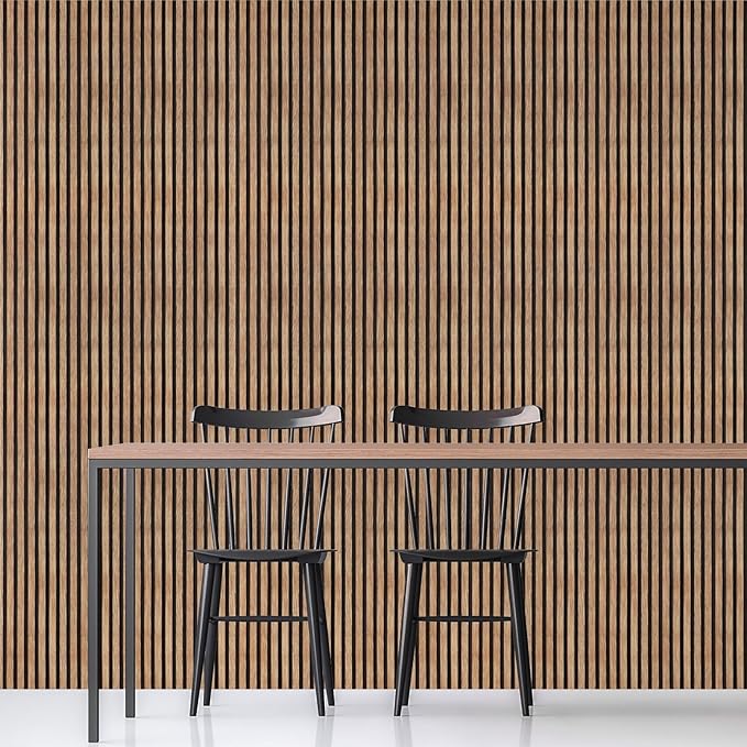 Yun-aeon Natural Wood Peel and Stick Wallpaper Wood Slats - 17.3"x 120" Tan Self-Adhesive Waterproof Vinyl Removable Wall Paper for Wall Decor Bedroom