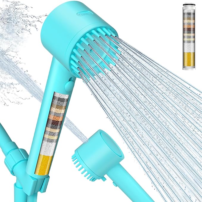Cobbe Filtered Shower Head with Handheld, 5-mode Showerhead with Filters, Built-in Power Wash for Hard Water - Remove Chlorine - Reduces Dry Itchy Skin, Emerald green