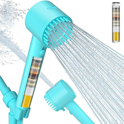 Cobbe Filtered Shower Head with Handheld, 5-mode Showerhead with Filters, Built-in Power Wash for Hard Water - Remove Chlorine - Reduces Dry Itchy Skin, Emerald green