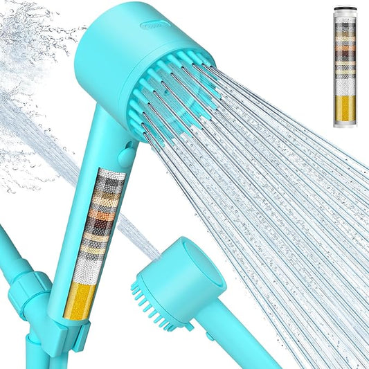 Cobbe Filtered Shower Head with Handheld, 5-mode Showerhead with Filters, Built-in Power Wash for Hard Water - Remove Chlorine - Reduces Dry Itchy Skin, Emerald green