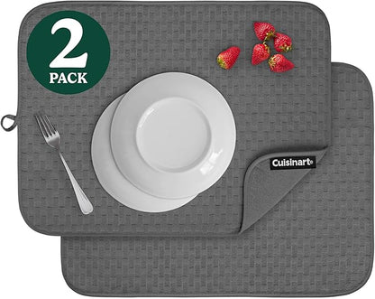 Cuisinart Dish Drying Mats for Kitchen Counter - (2) 18" x 24" Ultra Absorbent Dish Drying Mat XL - Foldable, Machine Washable, Fast Drying Dish Mat (Cascading Check)