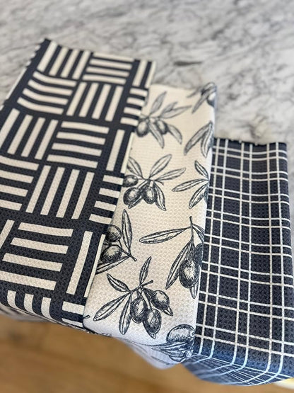 || 3 Pack|| Double Sided Dish Towels || Waffle Weave Microfiber || Highly Absorbent || Hanging Loop || Dish Cloths || Modern || Designer Prints || Lights (Gray)