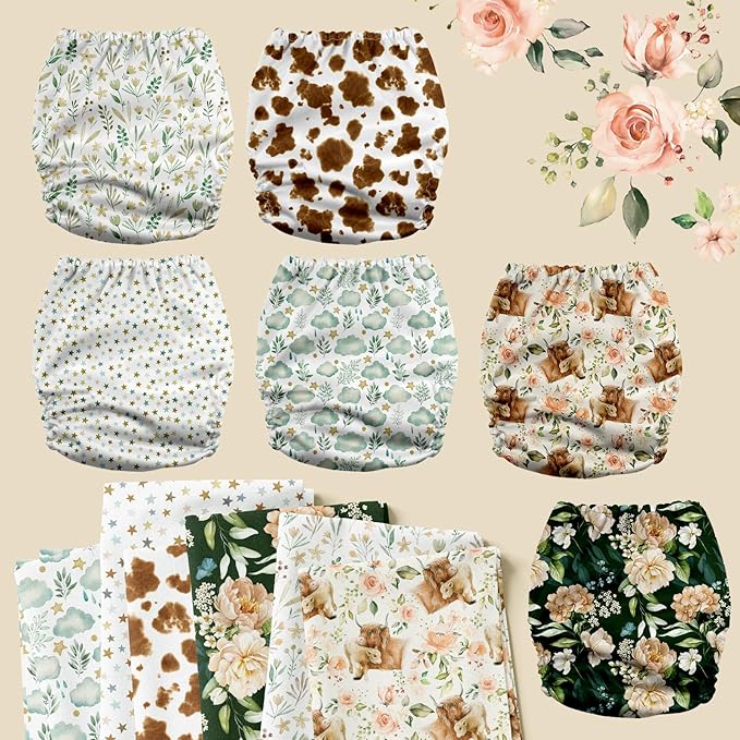 Mama Koala 3.0 Pocket Cloth Diapers for Babies with AWJ Lining, 6 Pack with 6 5-Layer Natural Cloth Diaper Inserts - Reusable and Washable Pocket Diapers(A-A Special Set)