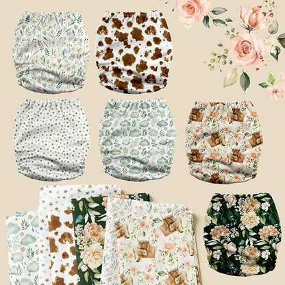 Mama Koala 3.0 Pocket Cloth Diapers for Babies with AWJ Lining, 6 Pack with 6 5-Layer Natural Cloth Diaper Inserts - Reusable and Washable Pocket Diapers(A-A Special Set)