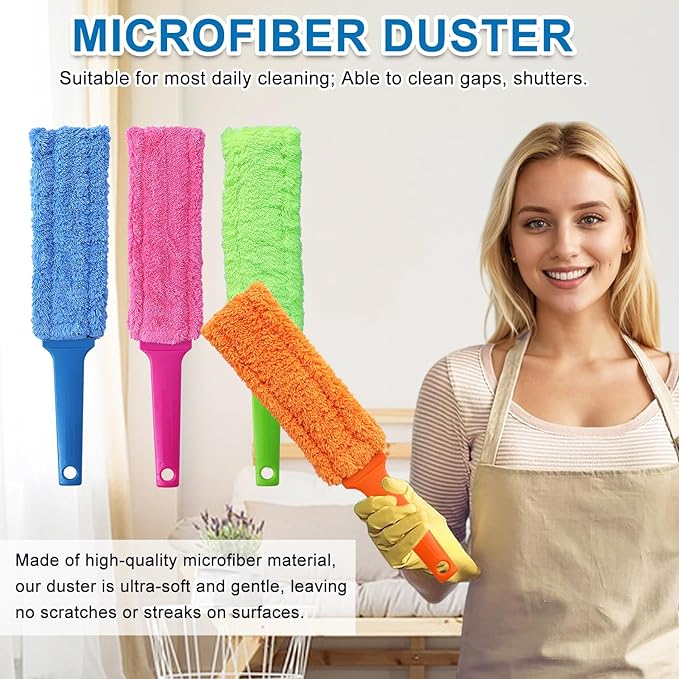 4 Pack 16-Inch Length Microfiber Dusters, Reusable and Washable, Soft Fibers with Strong Dust Adsorption Ability,Very Suitable for Home Cleaning, Office Cleaning, and car Cleaning