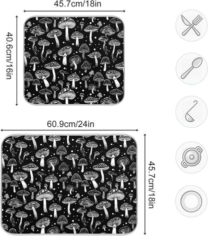 Eucalyptus Leaves Dish Drying Mat for Kitchen Countertop 16x18 Black White Floral Leaf Small Drying Mat Reusable Quick Dry Dish Sink Absorbent Mats Dishwasher Easy Clean Decorative Home Essentials