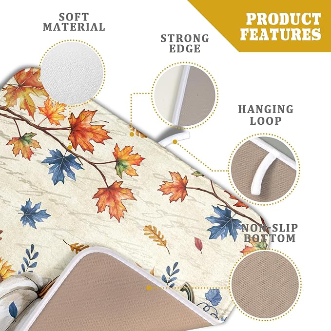 Fall Pumpkin Dish Drying Mat for Kitchen Counter 16x18 Inch Vintage Autumn Thanksgiving Absorbent Reversible Microfiber Dish Drainer Rack Mats Countertops Protector Mat