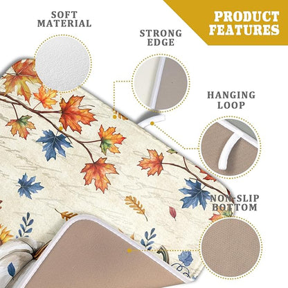 Fall Pumpkin Dish Drying Mat for Kitchen Counter 16x18 Inch Vintage Autumn Thanksgiving Absorbent Reversible Microfiber Dish Drainer Rack Mats Countertops Protector Mat
