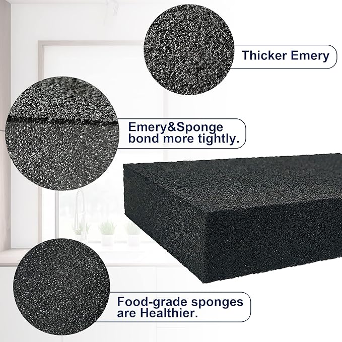 Krisler 8pc Black Carborundum Sponge Nano Emery Sponges Caspian Stone Pot Clean Brush Rust Eraser Grit Scouring Pads Pot Cleaning Pads with Carborundum Washing Kitchen Cleaner Tool(thickness-1inch)