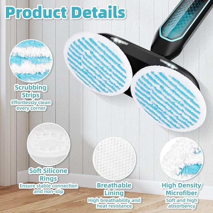 6 Pack Steam Mop Relacement Pads Compatible with Pursteam ScrubMaster Steam Mop Cleaner, Washable Reusable Microfiber Mop Head Refills, Heavy Duty Pads for Cleaning Stains