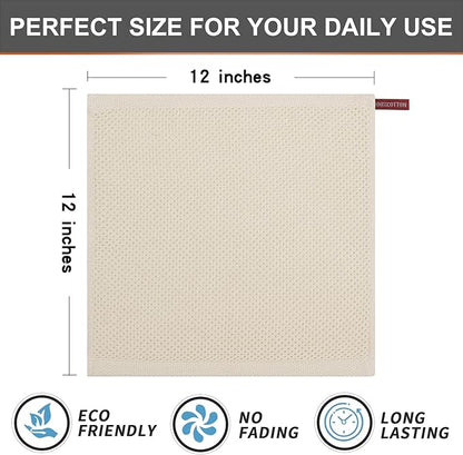 Kitinjoy 100% Cotton Kitchen Dish Cloths (12 X 12 Inches, Beige), 6-Pack Waffle Weave Dish Towels for Drying Dishes Super Soft Absorbent Quick Drying Dish Rags