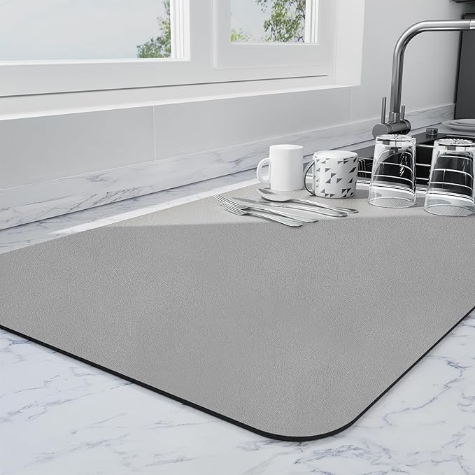 Ecotrim - Dish Drying Mat for Kitchen Counter | Coffee Bar Mat for Countertops | Heat Resistant Drainer Mat with Non-slip Rubber Backed | Hide Stain Kitchen Absorbent Draining Mat | Grey 18"x28"