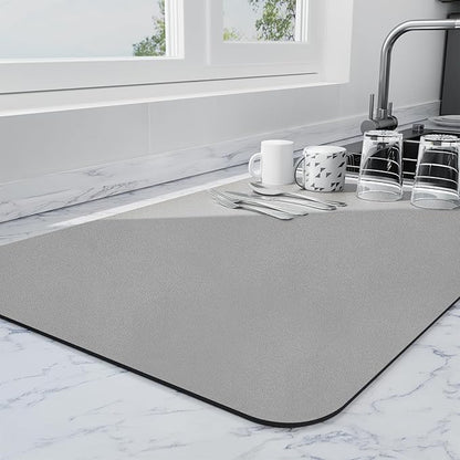 Ecotrim - Dish Drying Mat for Kitchen Counter | Coffee Bar Mat for Countertops | Heat Resistant Drainer Mat with Non-slip Rubber Backed | Hide Stain Kitchen Absorbent Draining Mat | Grey 16"x24"