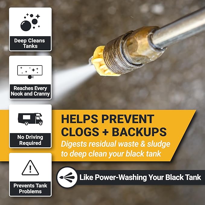 Unique Clean-It RV Black Tank Cleaner Liquid - Effectively Resets Dirty RV Black Tanks - Eliminates Odors and Waste (32 oz) Amazon Exclusive Packaging