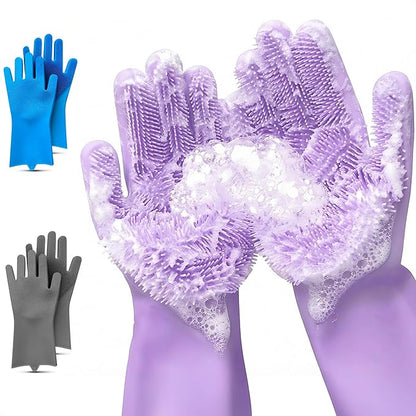 ALPENKOK Silicone Dishwashing Gloves with Scrubber – Non-Slip Silicone Gloves wor Washing Dishes | Household Use