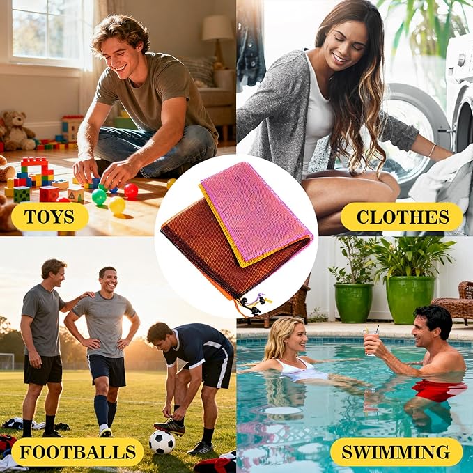 4PCS Colorful Mesh Drawstring Bag - Mesh Bag 18x12 Inch Breathable Nylon Mesh Storage Bag with Drawstring Closure Lightweight Net Organizer for Travel, Home, Gym, Daily Essentials