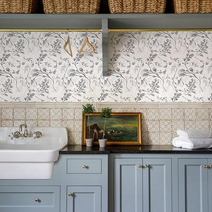 Orainege Gray Floral Wallpaper Peel and Stick Wallpaper 17.7 in ×118.1 in Self Adhesive Floral Contact Paper Waterproof Removable Wall Paper for Bedroom Bathroom Cabinets Decor