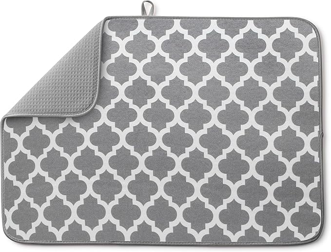 Bellemain XL Dish Mat 24" x 17" ( LARGEST MAT ) Microfiber Dish Drying Mat , Super absorbent ( Trellis )