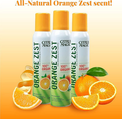 Citrus Magic Organic Natural Odor Eliminating Air Freshener Spray, Orange Zest, 3-Ounce, Pack of 3