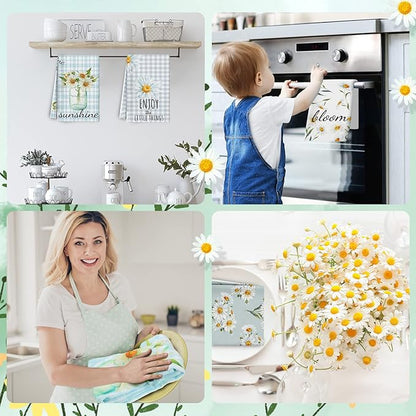 Zubebe 6 Pcs Daisy Kitchen Towels 18 x 28 Inch Spring Daisy Dish Towels Decorative Absorbent Dishcloths for Farmhouse Kitchen Bathroom Decorations, Seasonal Decor Gifts