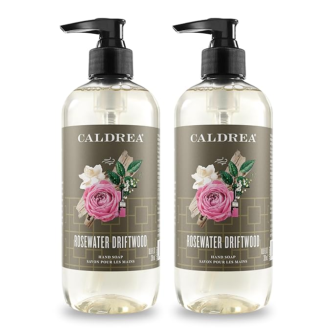 Caldrea Hand Wash Soap, Aloe Vera Gel, Olive Oil and Essential Oils to Cleanse and Condition, Rosewater Driftwood, 10.8 oz, 2 Pack