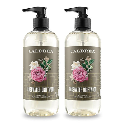 Caldrea Hand Wash Soap, Aloe Vera Gel, Olive Oil and Essential Oils to Cleanse and Condition, Rosewater Driftwood, 10.8 oz, 2 Pack