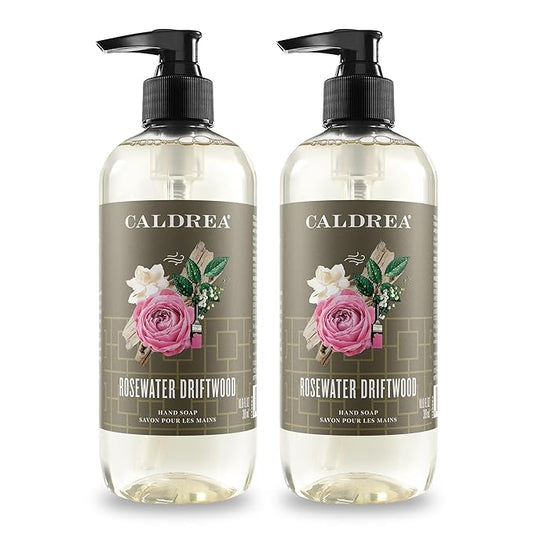 Caldrea Hand Wash Soap, Aloe Vera Gel, Olive Oil and Essential Oils to Cleanse and Condition, Rosewater Driftwood, 10.8 oz, 2 Pack