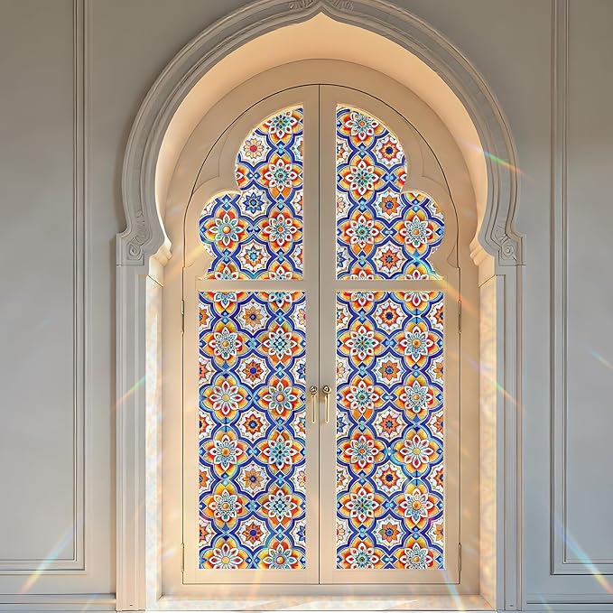 Rainbow Window Privacy Film,Heat Control,UV Blocking,Anti-Glare,Day & Night Privacy Protection & Decoration for Home, Bathroom,Glass Door,Static Cling,Renter-Friendly with Installation Tools