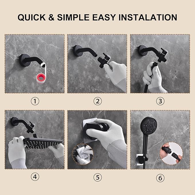 12 Inch Rain Shower Head High Pressure Dual Shower Heads Rainfall Showerhead with 9 Sprays Handheld Spray Combo & 70"Long Fixed Showerheads Hose, Matte Black Bathroom Accessories
