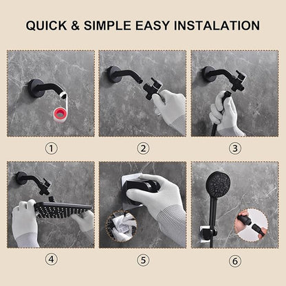 12 Inch Rain Shower Head High Pressure Dual Shower Heads Rainfall Showerhead with 9 Sprays Handheld Spray Combo & 70"Long Fixed Showerheads Hose, Matte Black Bathroom Accessories