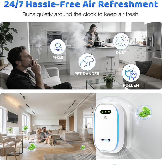 Air Ionizers with Warm Night Light (4 Pack), Plug in Negative Ion Air Purifier, Quiet Air Freshener for Odors, Smoke, Dust, Portable Air Purifiers for Home, Office, Bedroom, Bathroom, Mini Air Cleaner