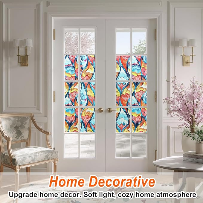 Frosted Glass Window Film, Heat Insulation, UV Block, Anti-Glare, One Way Privacy Tint, Static Cling for Home Bathroom Door, Renter Friendly, Day & Night Privacy